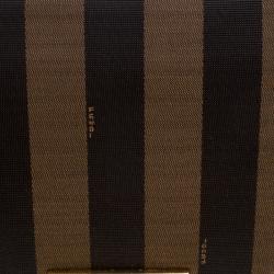 Pre Owned Fendi Tobacco Canvas Large Pequin Stripe Claudia Shoulder Bag