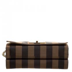 Pre Owned Fendi Tobacco Canvas Large Pequin Stripe Claudia Shoulder Bag