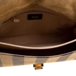 Pre Owned Fendi Tobacco Canvas Large Pequin Stripe Claudia Shoulder Bag