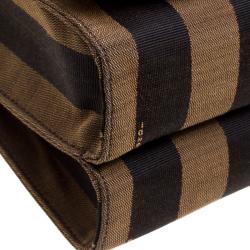 Pre Owned Fendi Tobacco Canvas Large Pequin Stripe Claudia Shoulder Bag