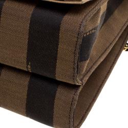 Pre Owned Fendi Tobacco Canvas Large Pequin Stripe Claudia Shoulder Bag