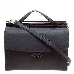 Pre Owned Fendi Grey Textured Leather Small Demi Jour Shoulder Bag
