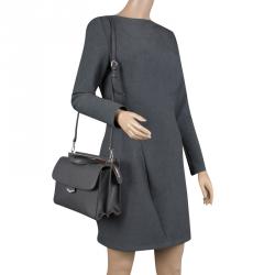 Pre Owned Fendi Grey Textured Leather Small Demi Jour Shoulder Bag