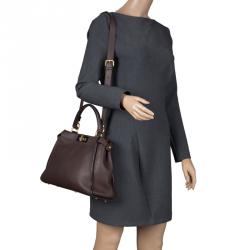Pre Owned Fendi Dark Brown Leather Medium Peekaboo Top Handle Bag