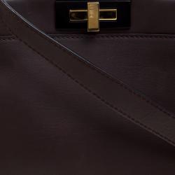 Pre Owned Fendi Dark Brown Leather Medium Peekaboo Top Handle Bag