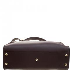 Pre Owned Fendi Dark Brown Leather Medium Peekaboo Top Handle Bag