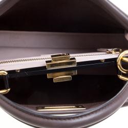 Pre Owned Fendi Dark Brown Leather Medium Peekaboo Top Handle Bag