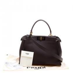 Pre Owned Fendi Dark Brown Leather Medium Peekaboo Top Handle Bag