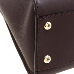 Pre Owned Fendi Dark Brown Leather Medium Peekaboo Top Handle Bag