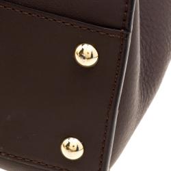 Pre Owned Fendi Dark Brown Leather Medium Peekaboo Top Handle Bag