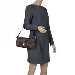 Pre Owned Fendi Tobacco Zucca Canvas Mama Baguette Shoulder Bag