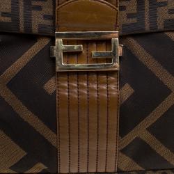 Fendi Tobacco Zucca Canvas Maxi Baguette Flap Shoulder Bag