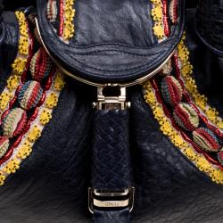 Pre Owned Fendi Dark Blue Leather Embroidered Limited Edition Spy Bag