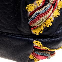 Pre Owned Fendi Dark Blue Leather Embroidered Limited Edition Spy Bag