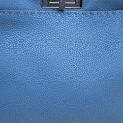 Pre Owned Fendi Blue Selleria Leather Medium Peekaboo Top Handle Bag