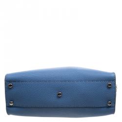 Pre Owned Fendi Blue Selleria Leather Medium Peekaboo Top Handle Bag