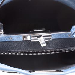 Pre Owned Fendi Blue Selleria Leather Medium Peekaboo Top Handle Bag
