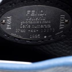 Pre Owned Fendi Blue Selleria Leather Medium Peekaboo Top Handle Bag