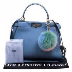 Pre Owned Fendi Blue Selleria Leather Medium Peekaboo Top Handle Bag