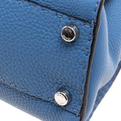 Pre Owned Fendi Blue Selleria Leather Medium Peekaboo Top Handle Bag