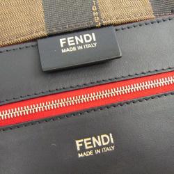Pre Owned Fendi Red/Tobacco Pequin Stripe Canvas Tote