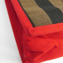 Pre Owned Fendi Red/Tobacco Pequin Stripe Canvas Tote