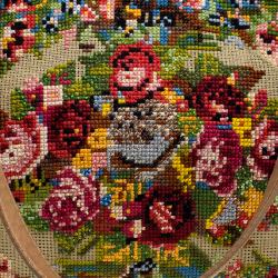 Pre Owned Fendi Blue/Beige Fabric Large Cross Stitch Peekaboo Bag