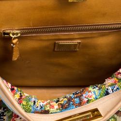 Pre Owned Fendi Blue/Beige Fabric Large Cross Stitch Peekaboo Bag