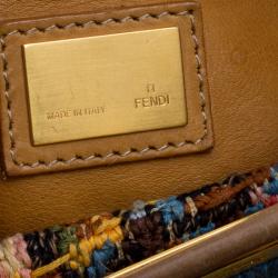 Pre Owned Fendi Blue/Beige Fabric Large Cross Stitch Peekaboo Bag