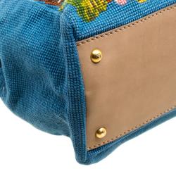 Pre Owned Fendi Blue/Beige Fabric Large Cross Stitch Peekaboo Bag