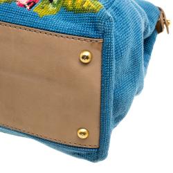 Pre Owned Fendi Blue/Beige Fabric Large Cross Stitch Peekaboo Bag
