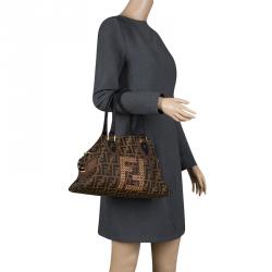 Pre Owned Fendi Brown Zucca Canvas Eyelet Embellished Chef De Jour Bag