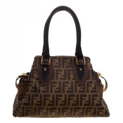 Pre Owned Fendi Brown Zucca Canvas Eyelet Embellished Chef De Jour Bag