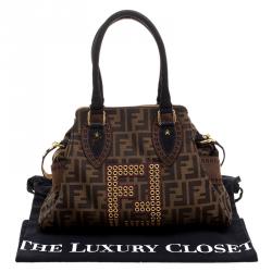Pre Owned Fendi Brown Zucca Canvas Eyelet Embellished Chef De Jour Bag