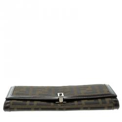 Pre Owned Fendi Tobacco Zucca Canvas Vintage Flap Wallet