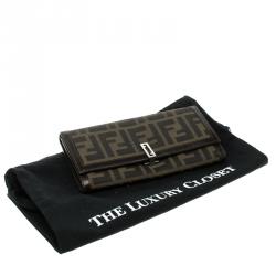 Pre Owned Fendi Tobacco Zucca Canvas Vintage Flap Wallet