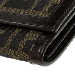 Pre Owned Fendi Tobacco Zucca Canvas Vintage Flap Wallet