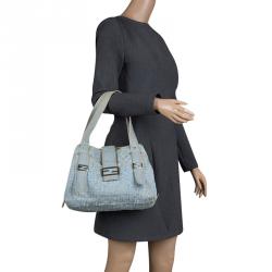 Pre Owned Fendi Blue Zucca Denim Tote