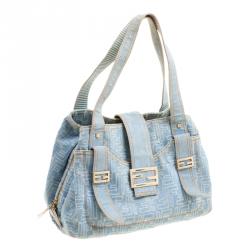 Pre Owned Fendi Blue Zucca Denim Tote