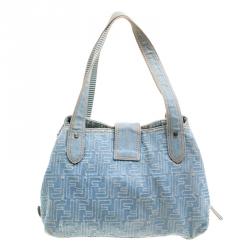 Pre Owned Fendi Blue Zucca Denim Tote