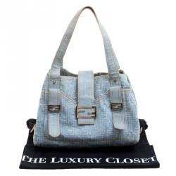 Pre Owned Fendi Blue Zucca Denim Tote
