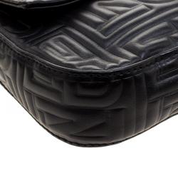 Pre Owned Fendi Balck Leather Logo Embossed Mama Baguette Shoulder Bag