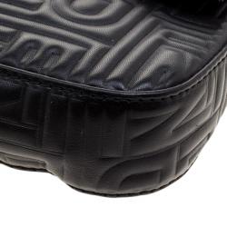 Pre Owned Fendi Balck Leather Logo Embossed Mama Baguette Shoulder Bag