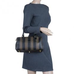 Pre Owned Fendi Black Striped Pequin Small Boston Bag