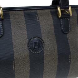 Pre Owned Fendi Black Striped Pequin Small Boston Bag