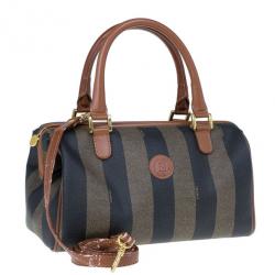 مملوكة مسبقًا Fendi Brown Striped Pequin Canvas Vintage Boston Bag