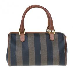 مملوكة مسبقًا Fendi Brown Striped Pequin Canvas Vintage Boston Bag