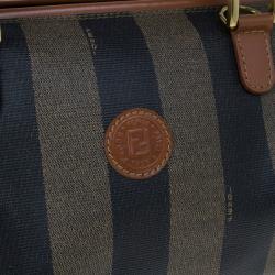 مملوكة مسبقًا Fendi Brown Striped Pequin Canvas Vintage Boston Bag