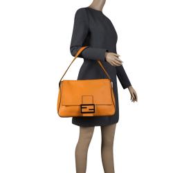 Pre Owned Fendi Orange Leather Mama Forever Shoulder Bag