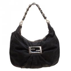 Pre Owned Fendi Black Zucca Canvas Mia Hobo